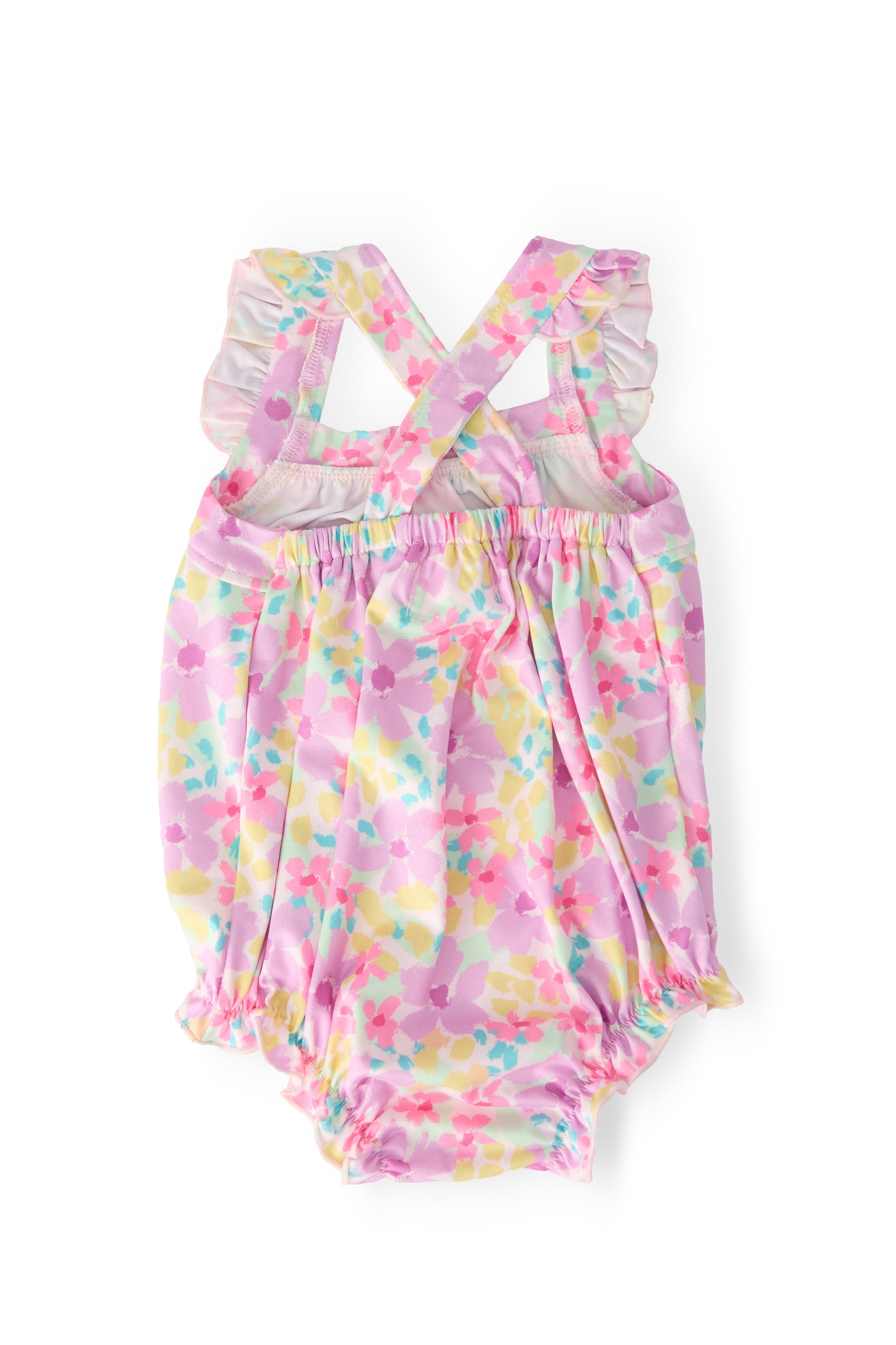 Summer Watercolor Ruffle Cross Back Romper - Aaria Tees Aaria Tees