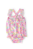 Summer Watercolor Ruffle Cross Back Romper - Aaria Tees Aaria Tees