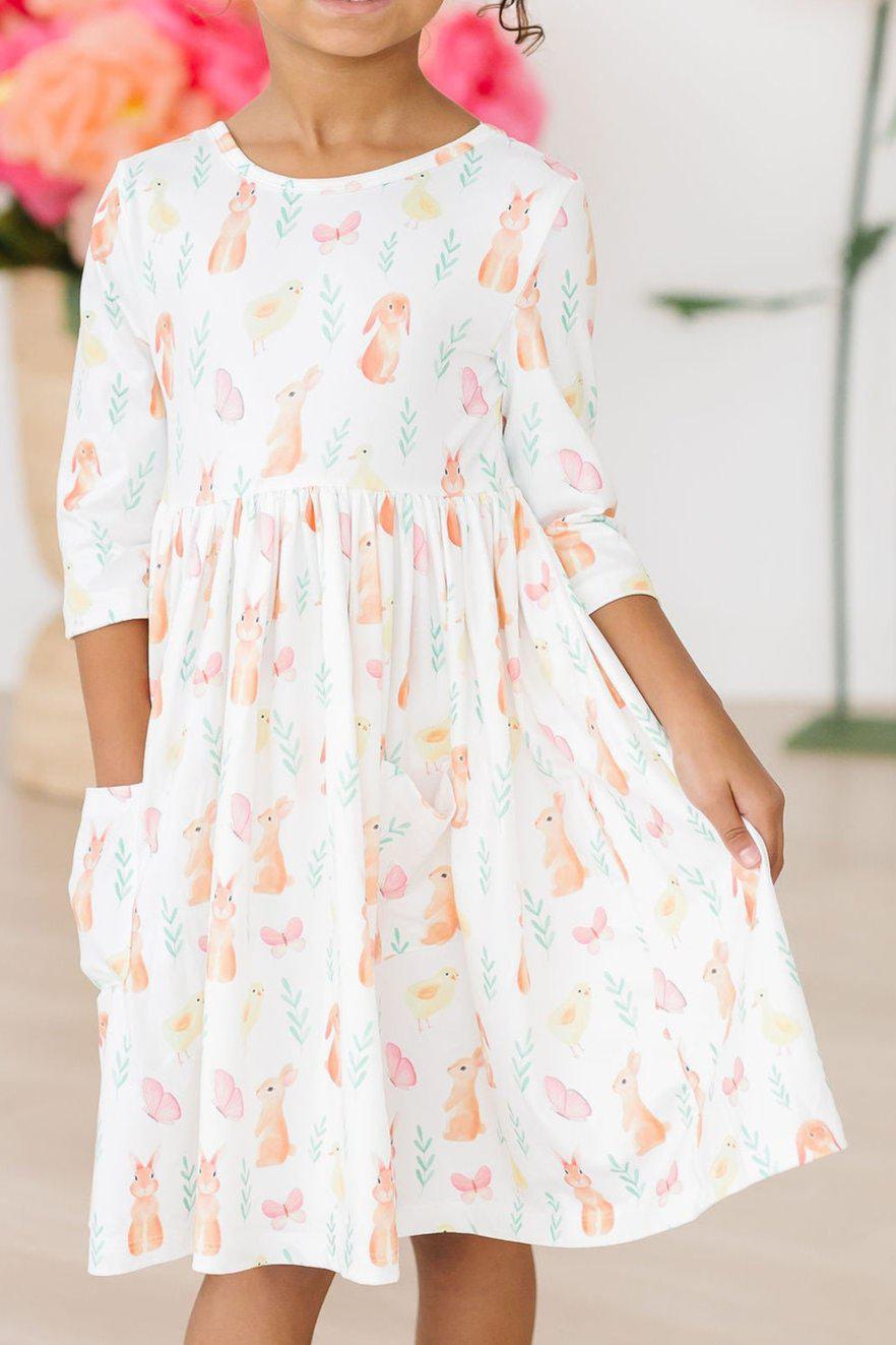 Sunny Bunnies 3/4 Sleeve Pocket Twirl Dress - Aaria Tees Aaria Tees