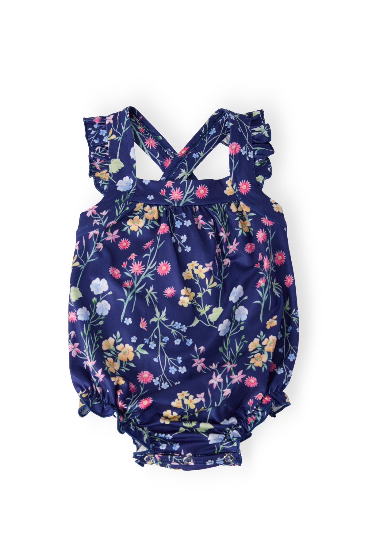 Sunny Meadow Ruffle Cross Back Romper - Aaria Tees