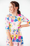 SALE Sunshine Floral 3/4 Sleeve Pocket Twirl Dress - Aaria Tees Aaria Tees