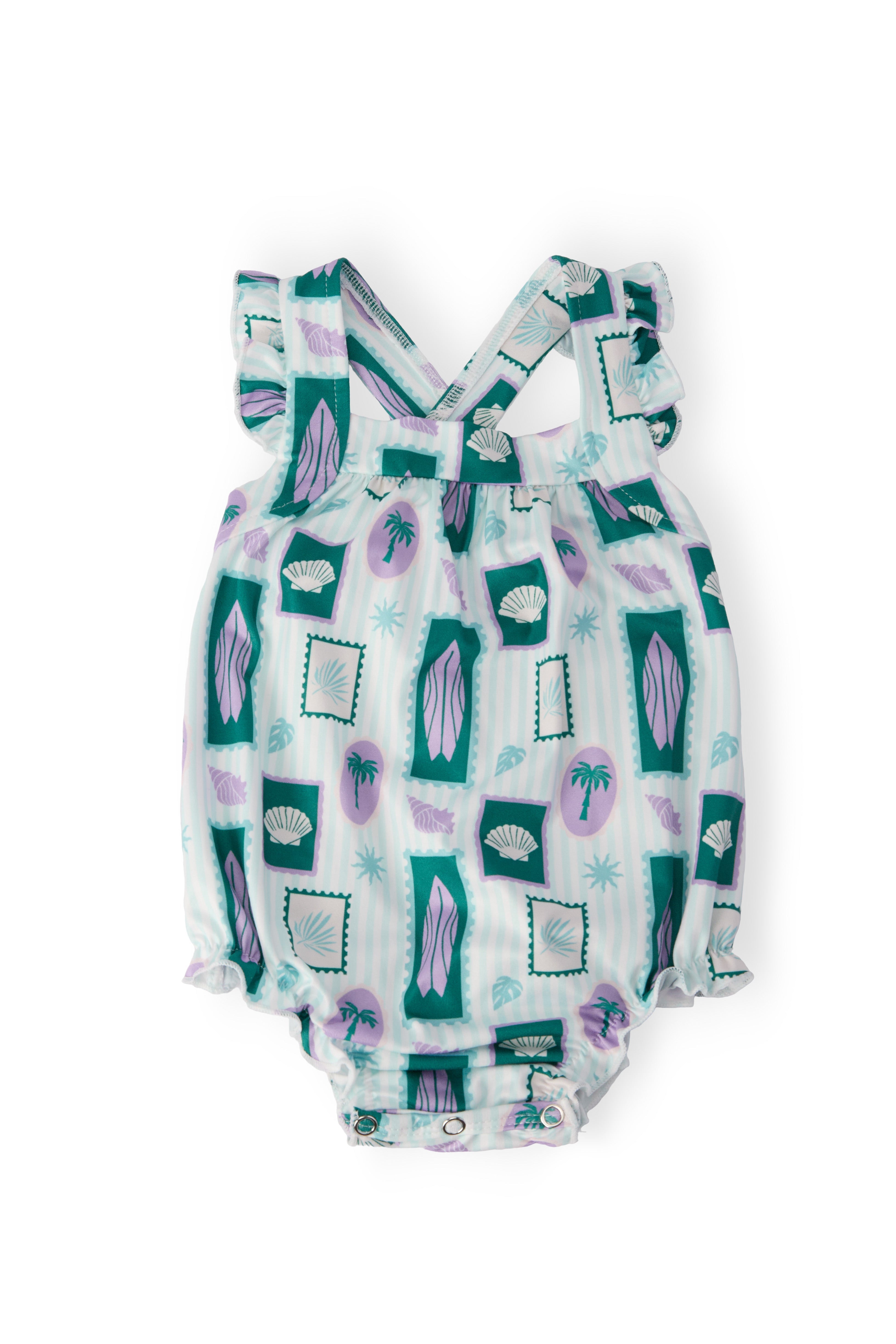 Surfer Girl Ruffle Cross Back Romper - Aaria Tees Aaria Tees