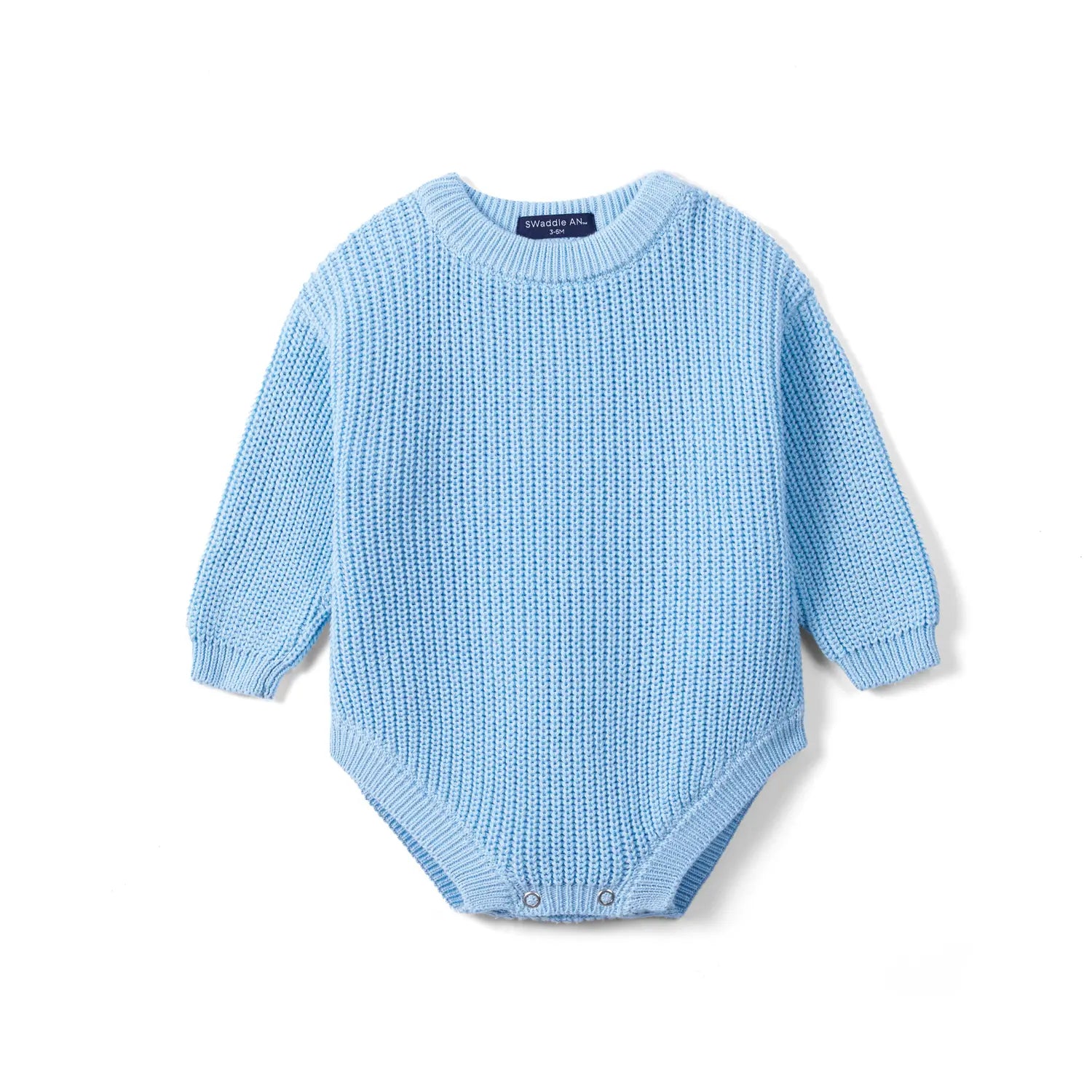 Classic Chunky Knit Baby Romper in Baby Blue - Aaria Tees Aaria Tees