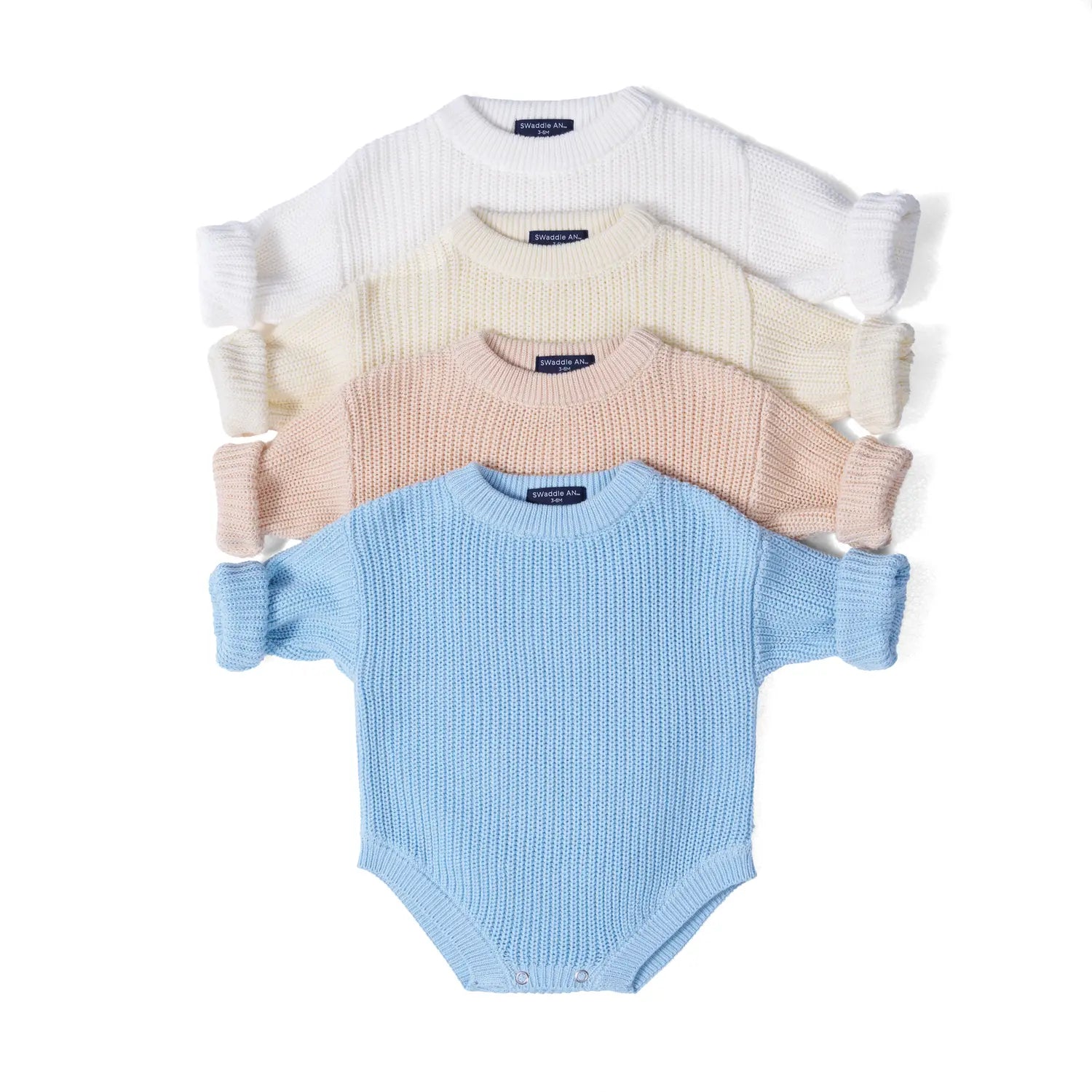 Classic Chunky Knit Baby Romper in Cream - Aaria Tees Aaria Tees
