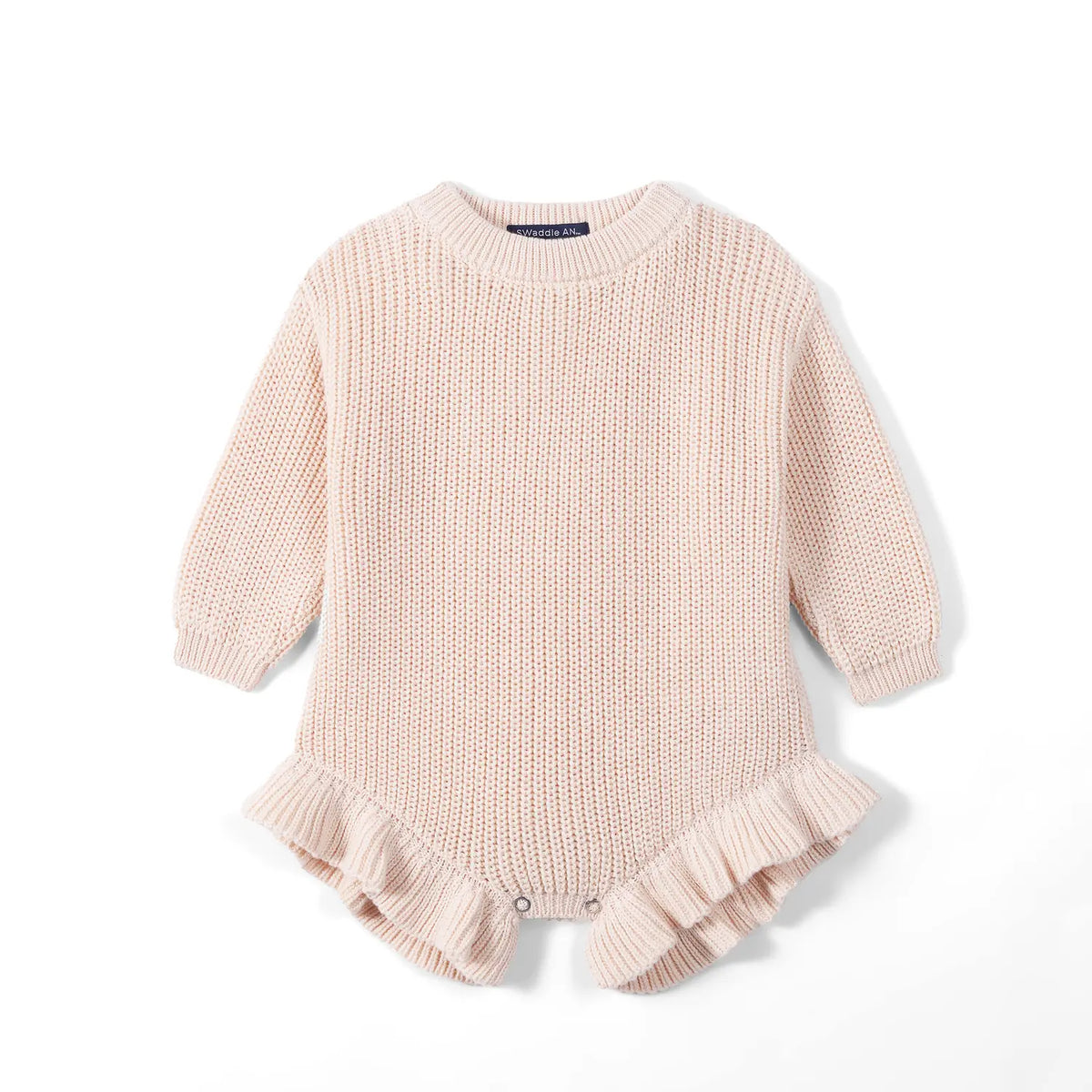 Ruffle Chunky Knit Baby Romper in Beige - Aaria Tees