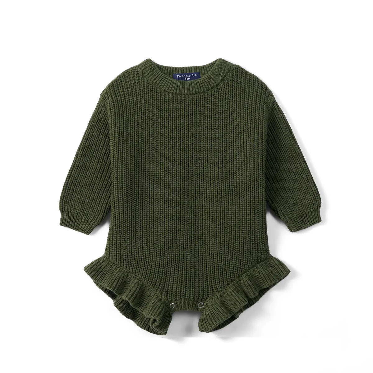 Ruffle Chunky Knit Baby Romper in Forest Green - Aaria Tees