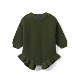 Ruffle Chunky Knit Baby Romper in Forest Green - Aaria Tees Aaria Tees
