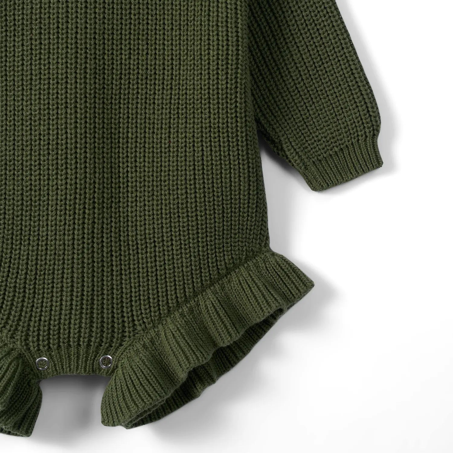 Ruffle Chunky Knit Baby Romper in Forest Green - Aaria Tees Aaria Tees