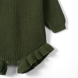 Ruffle Chunky Knit Baby Romper in Forest Green - Aaria Tees Aaria Tees