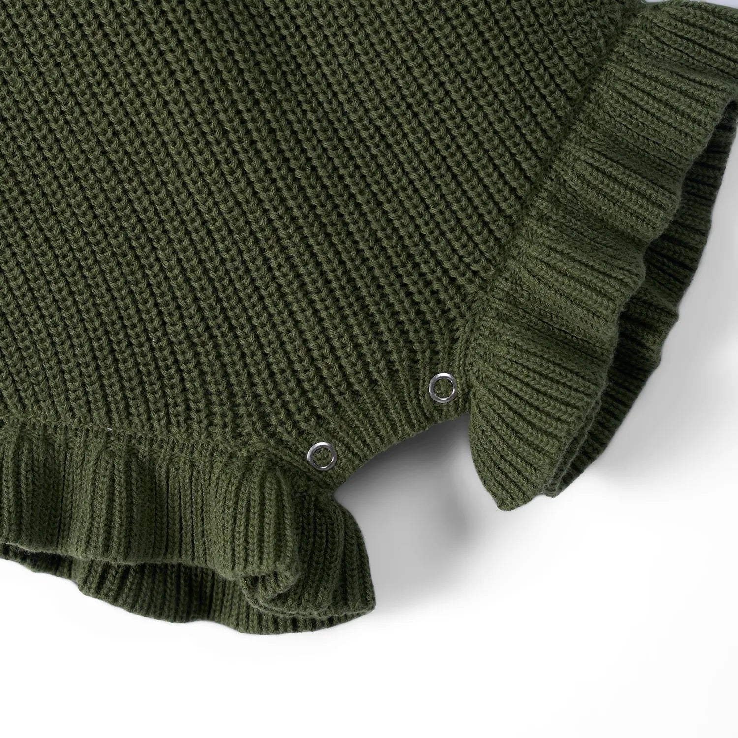 Ruffle Chunky Knit Baby Romper in Forest Green - Aaria Tees Aaria Tees
