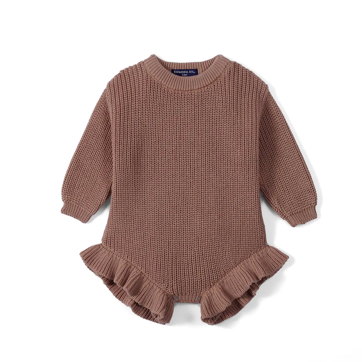 Ruffle Chunky Knit Baby Romper in Mocha - Aaria Tees