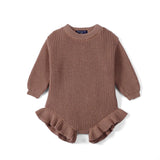 Ruffle Chunky Knit Baby Romper in Mocha - Aaria Tees Aaria Tees