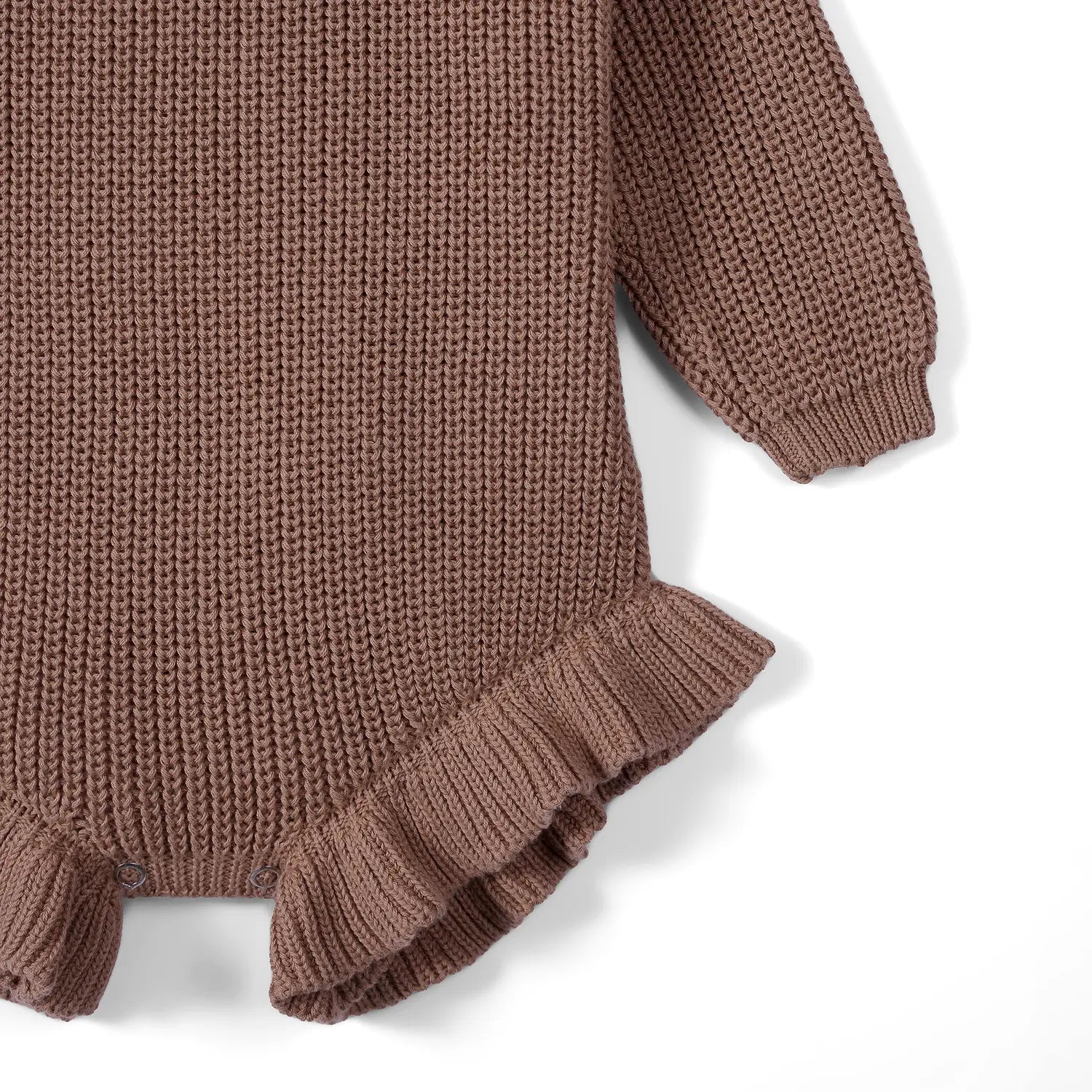 Ruffle Chunky Knit Baby Romper in Mocha - Aaria Tees Aaria Tees
