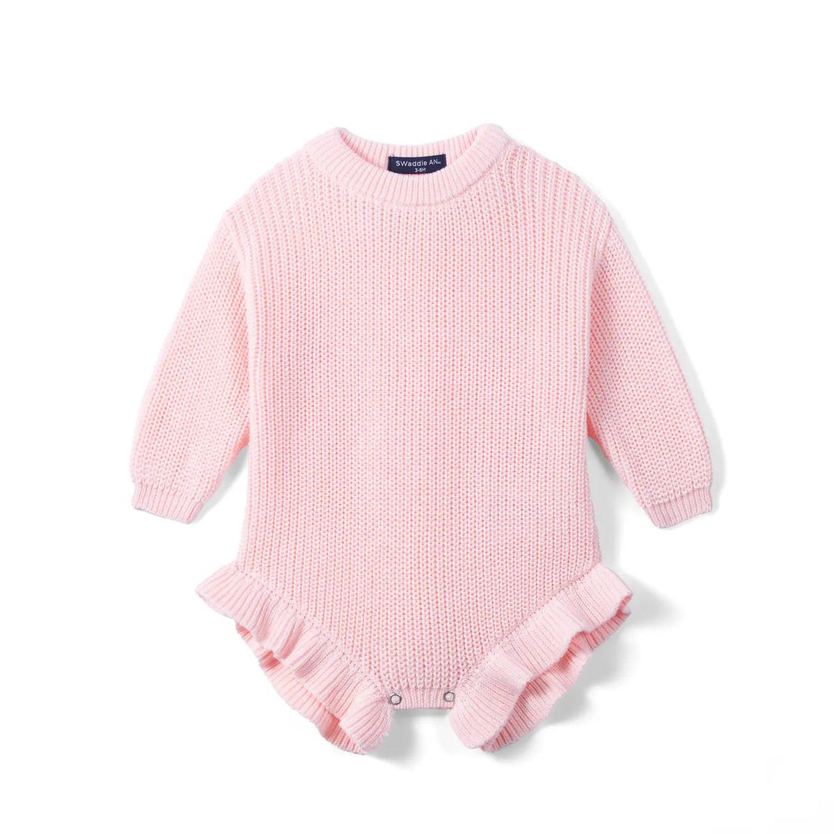 Ruffle Chunky Knit Baby Romper in Pink - Aaria Tees
