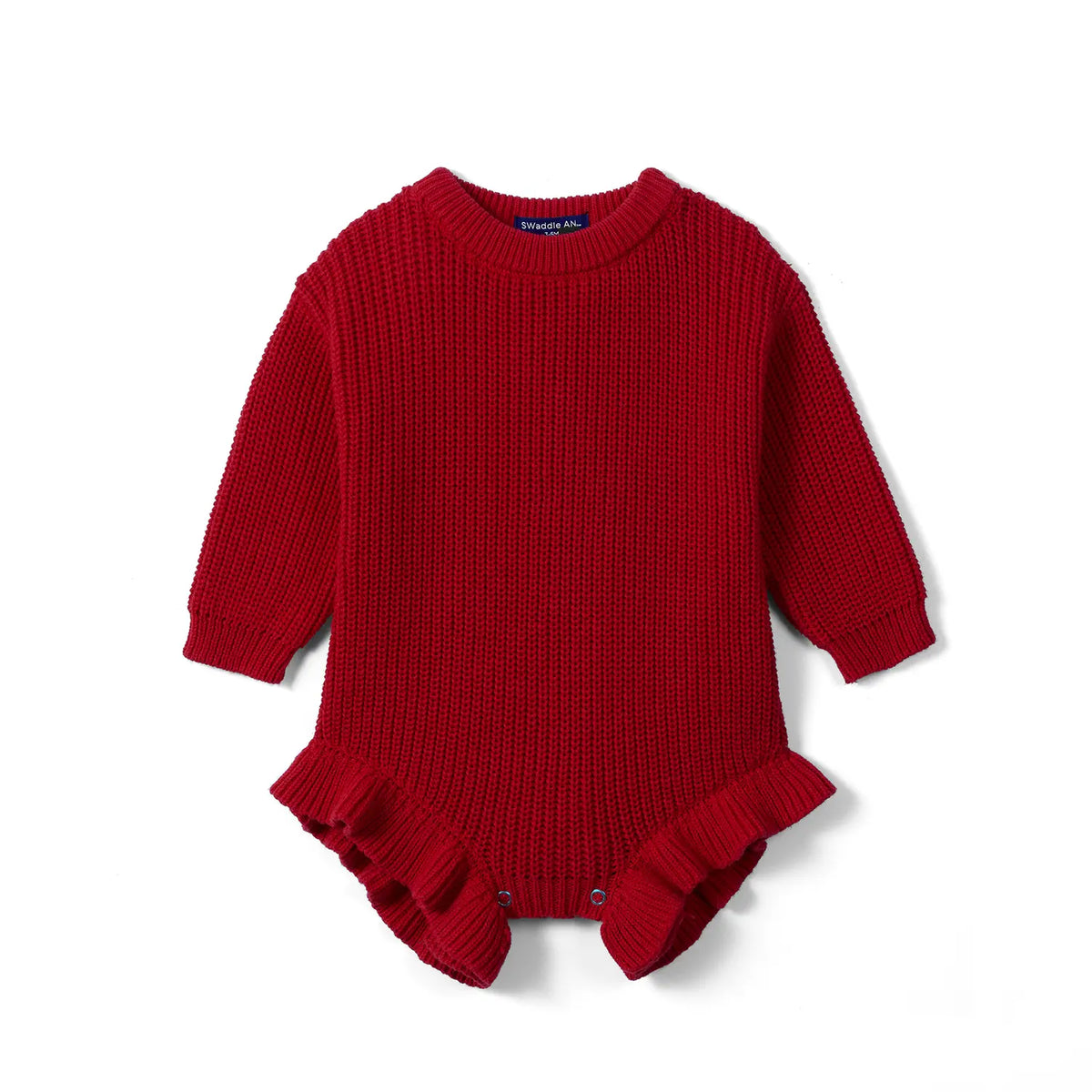 Ruffle Chunky Knit Baby Romper in Red Xmas - Aaria Tees