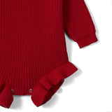 Ruffle Chunky Knit Baby Romper in Red Xmas - Aaria Tees Aaria Tees