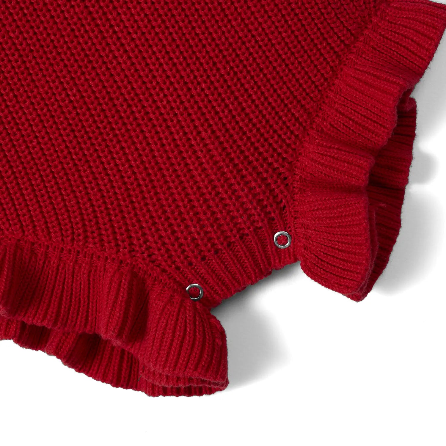 Ruffle Chunky Knit Baby Romper in Red Xmas - Aaria Tees Aaria Tees