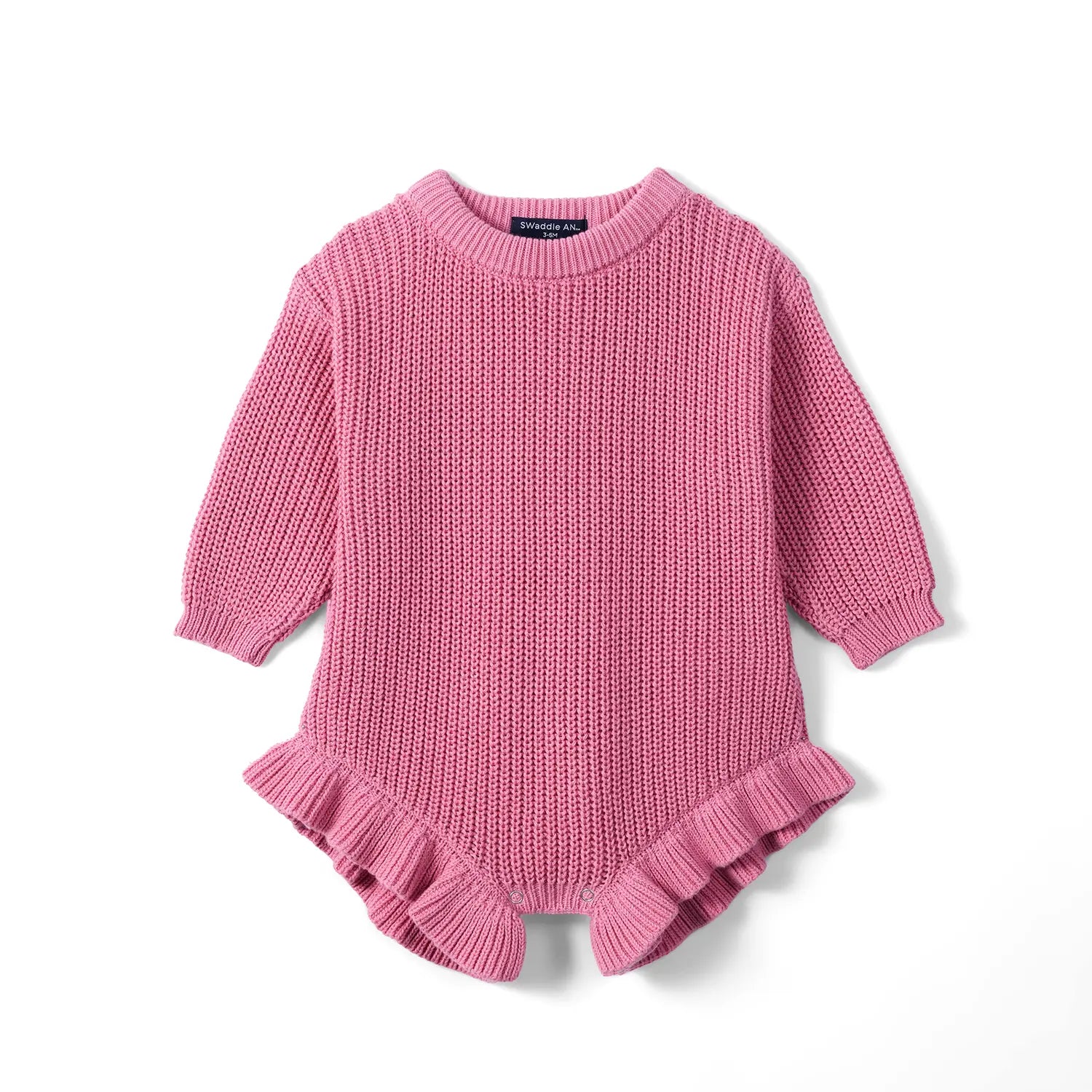 Ruffle Chunky Knit Baby Romper in Rose Pink - Aaria Tees Aaria Tees