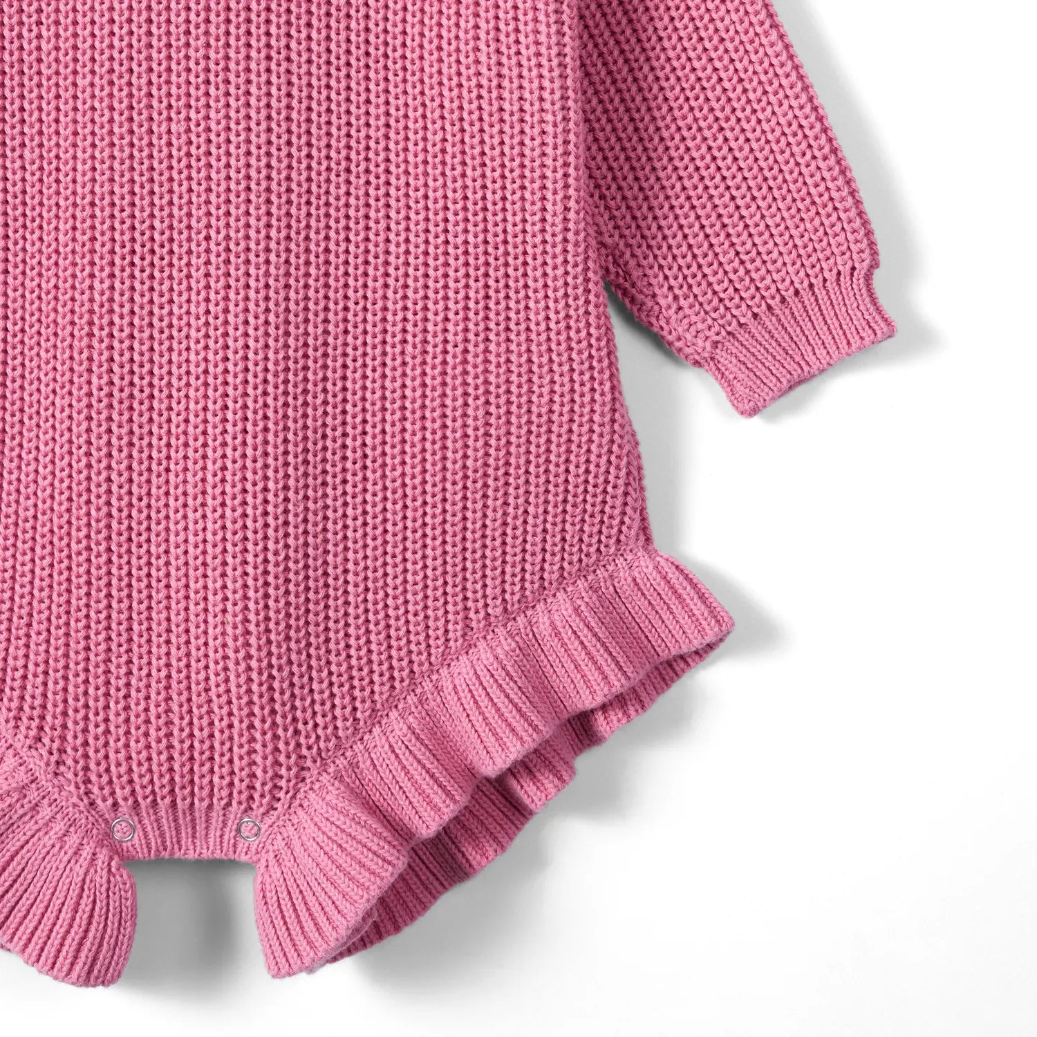Ruffle Chunky Knit Baby Romper in Rose Pink - Aaria Tees Aaria Tees