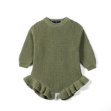 Ruffle Chunky Knit Baby Romper in Sage Green - Aaria Tees Aaria Tees