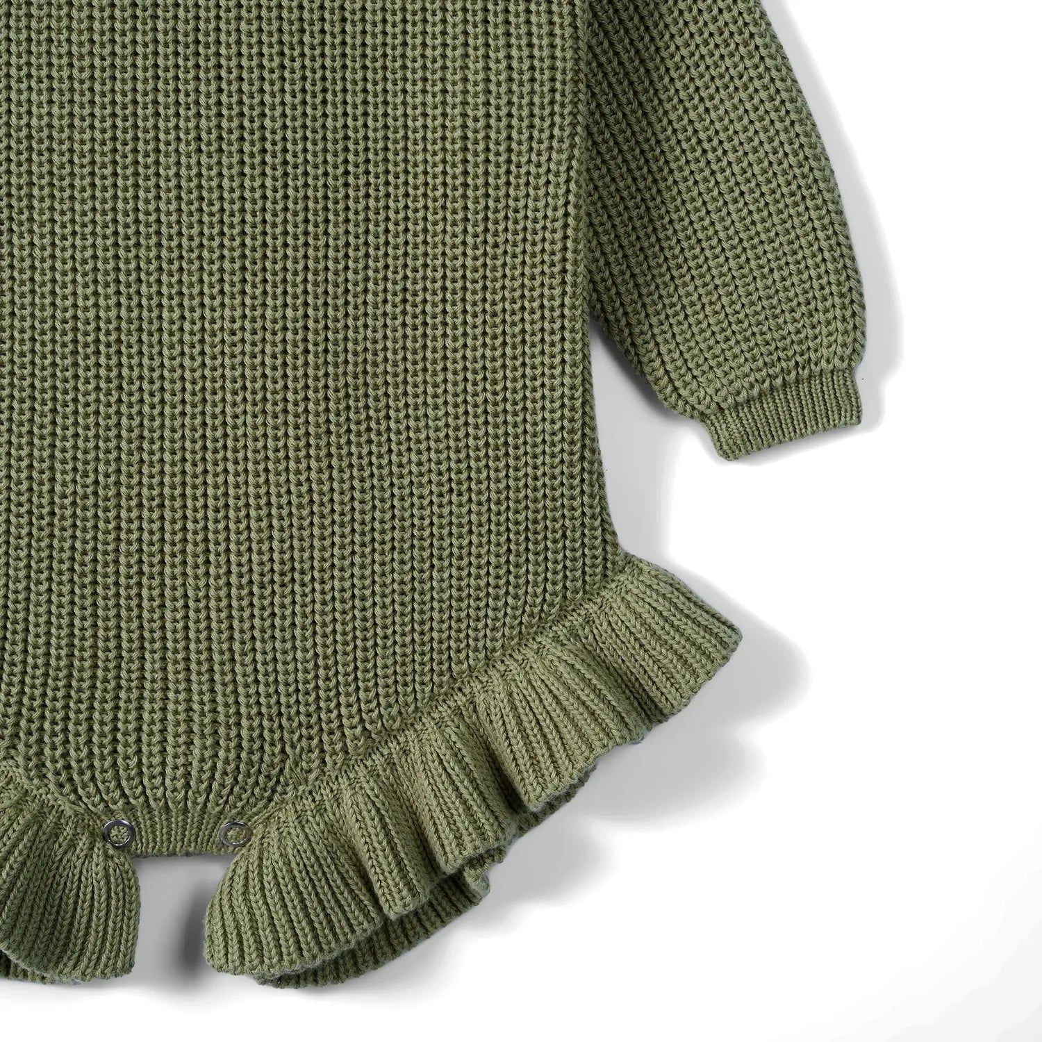 Ruffle Chunky Knit Baby Romper in Sage Green - Aaria Tees Aaria Tees