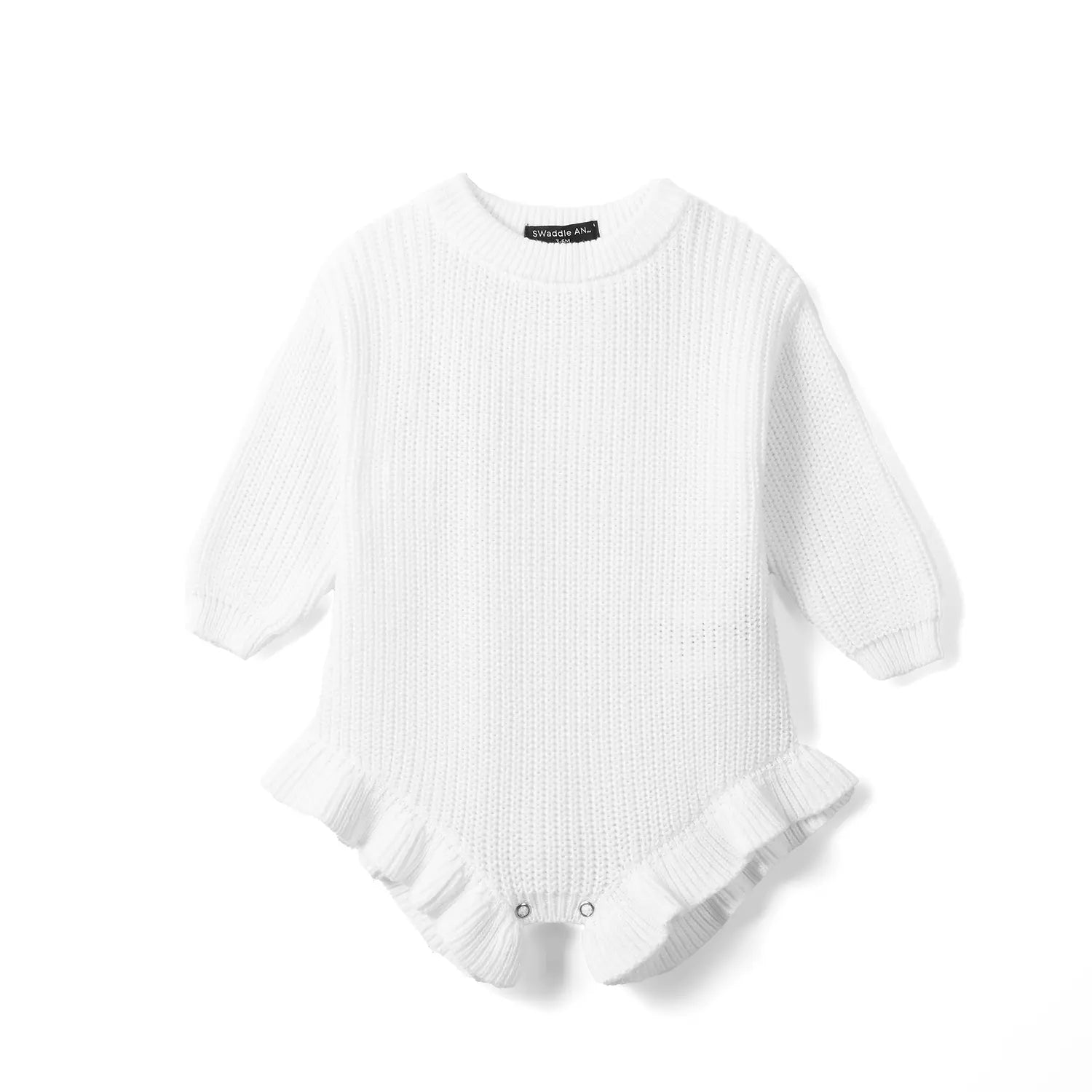 Ruffle Chunky Knit Baby Romper in White - Aaria Tees Aaria Tees