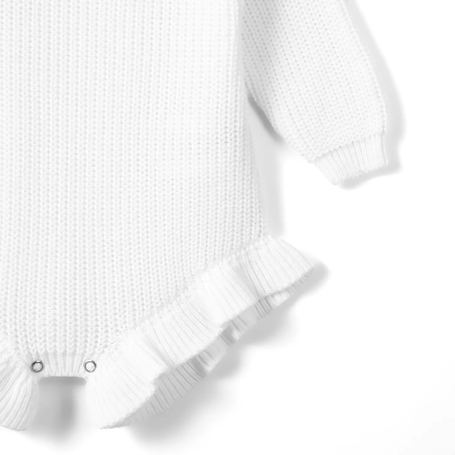 Ruffle Chunky Knit Baby Romper in White - Aaria Tees Aaria Tees