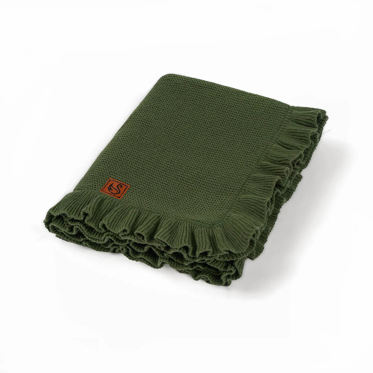 Ruffled Edge Knit Baby Blanket in Forest Green - Aaria Tees