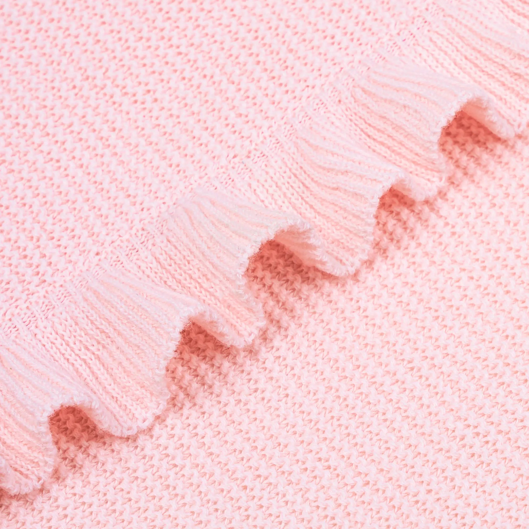 Ruffled Edge Knit Baby Blanket in Pink - Aaria Tees Aaria Tees