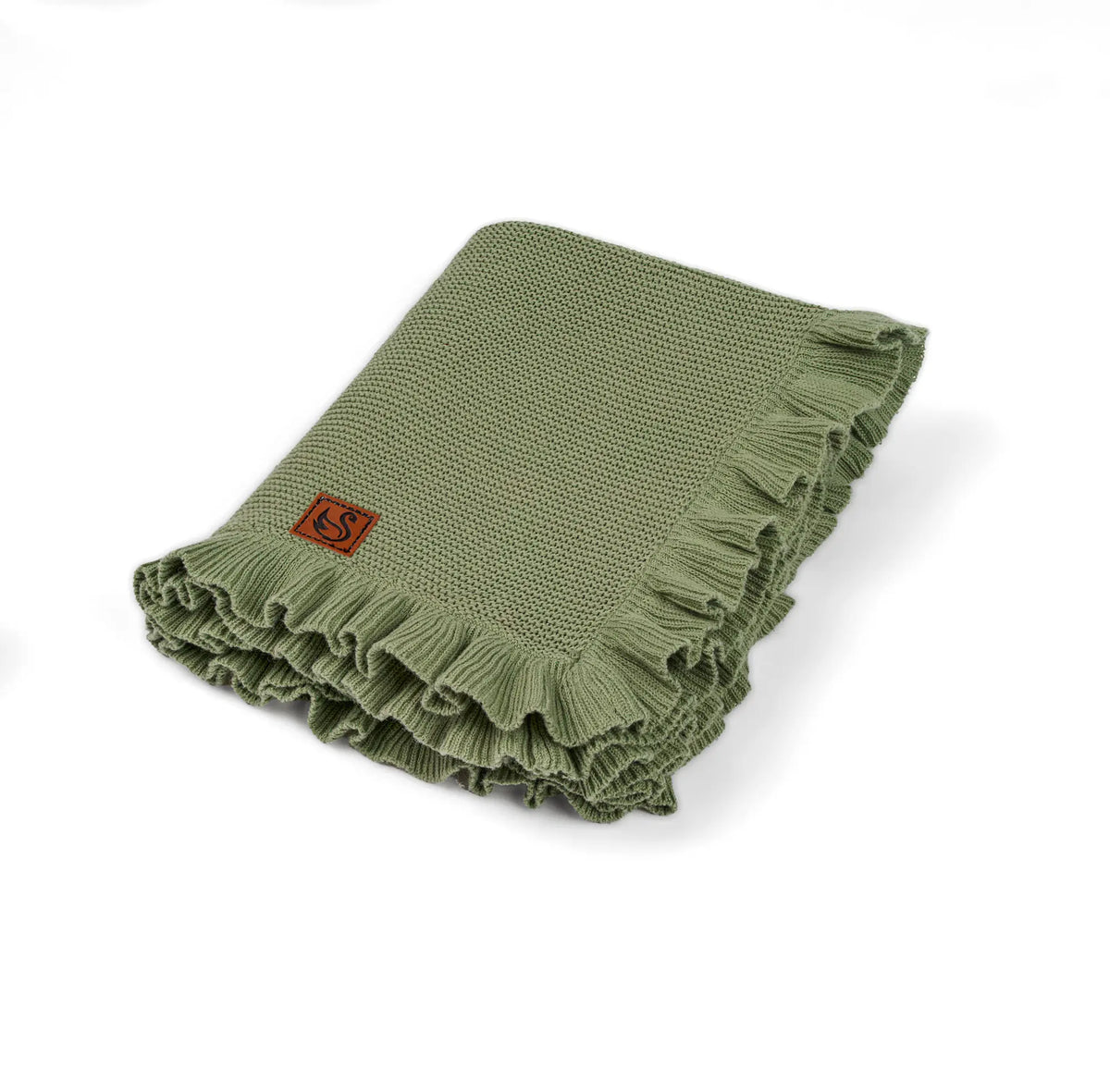 Ruffled Edge Knit Baby Blanket in Sage Green - Aaria Tees