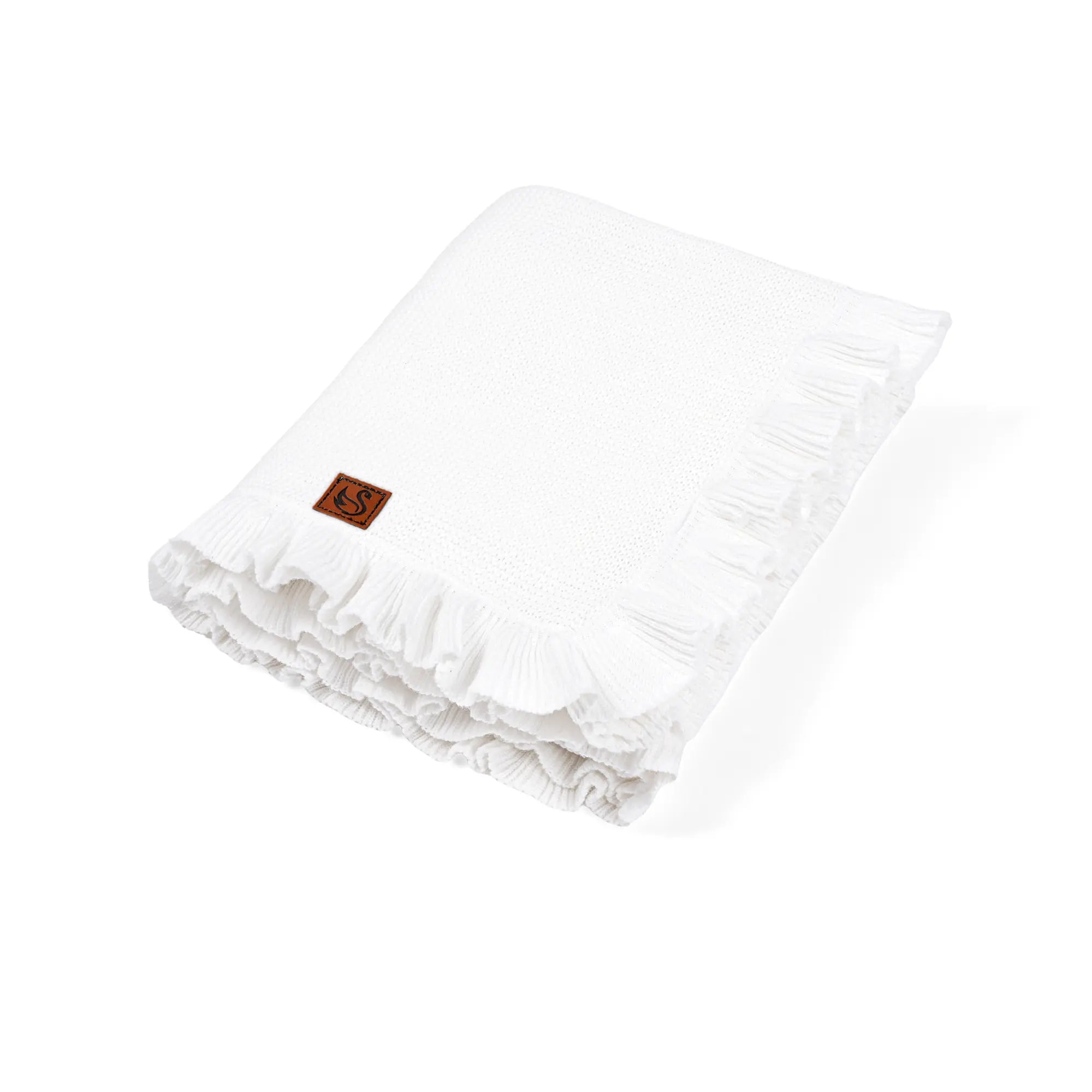 Ruffled Edge Knit Baby Blanket in White - Aaria Tees Aaria Tees