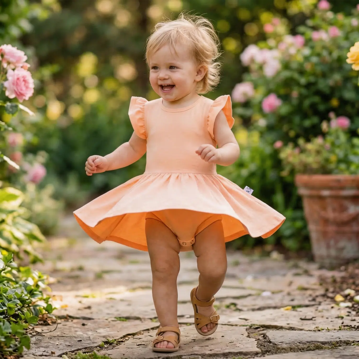 Twirl Bodysuit Dress in Peach Fuzz - Aaria Tees Aaria Tees