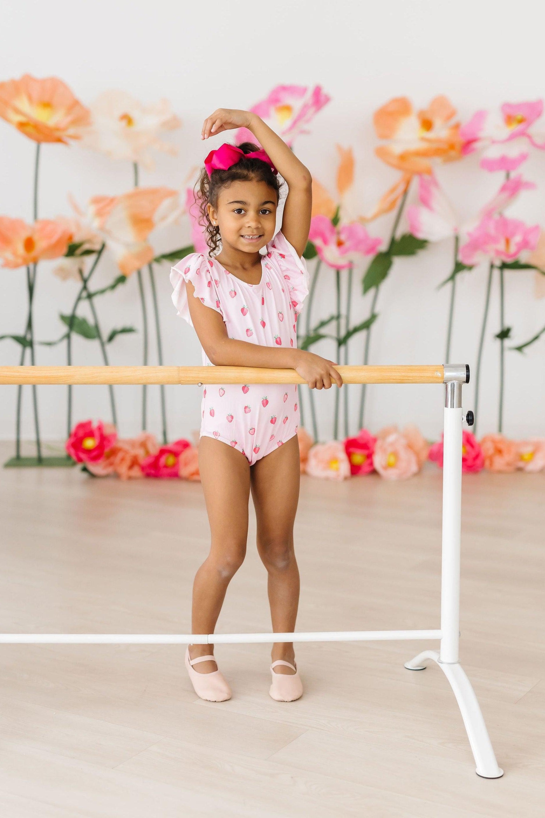 Sweet Strawberries S/S Flutter Sleeve Leotard - Aaria Tees Aaria Tees