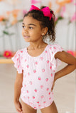 Sweet Strawberries S/S Flutter Sleeve Leotard - Aaria Tees Aaria Tees