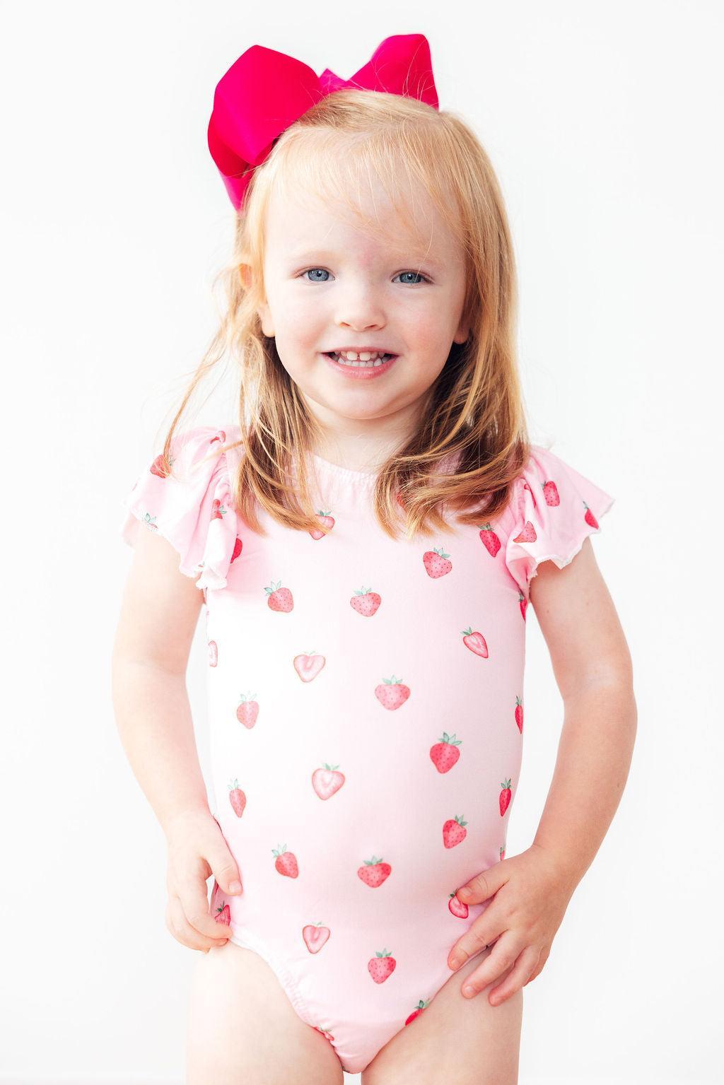 Sweet Strawberries S/S Flutter Sleeve Leotard - Aaria Tees Aaria Tees