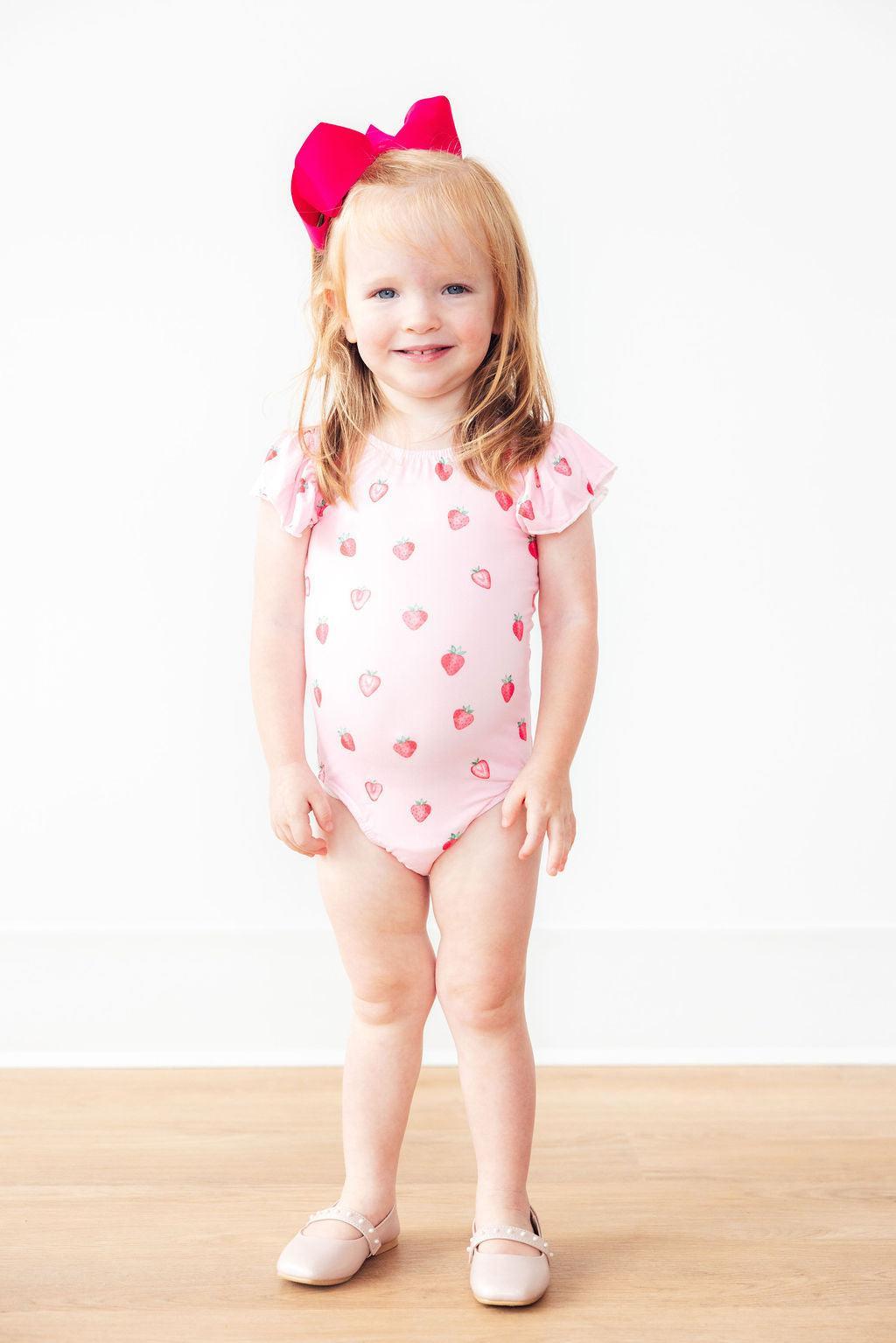 Sweet Strawberries S/S Flutter Sleeve Leotard - Aaria Tees Aaria Tees