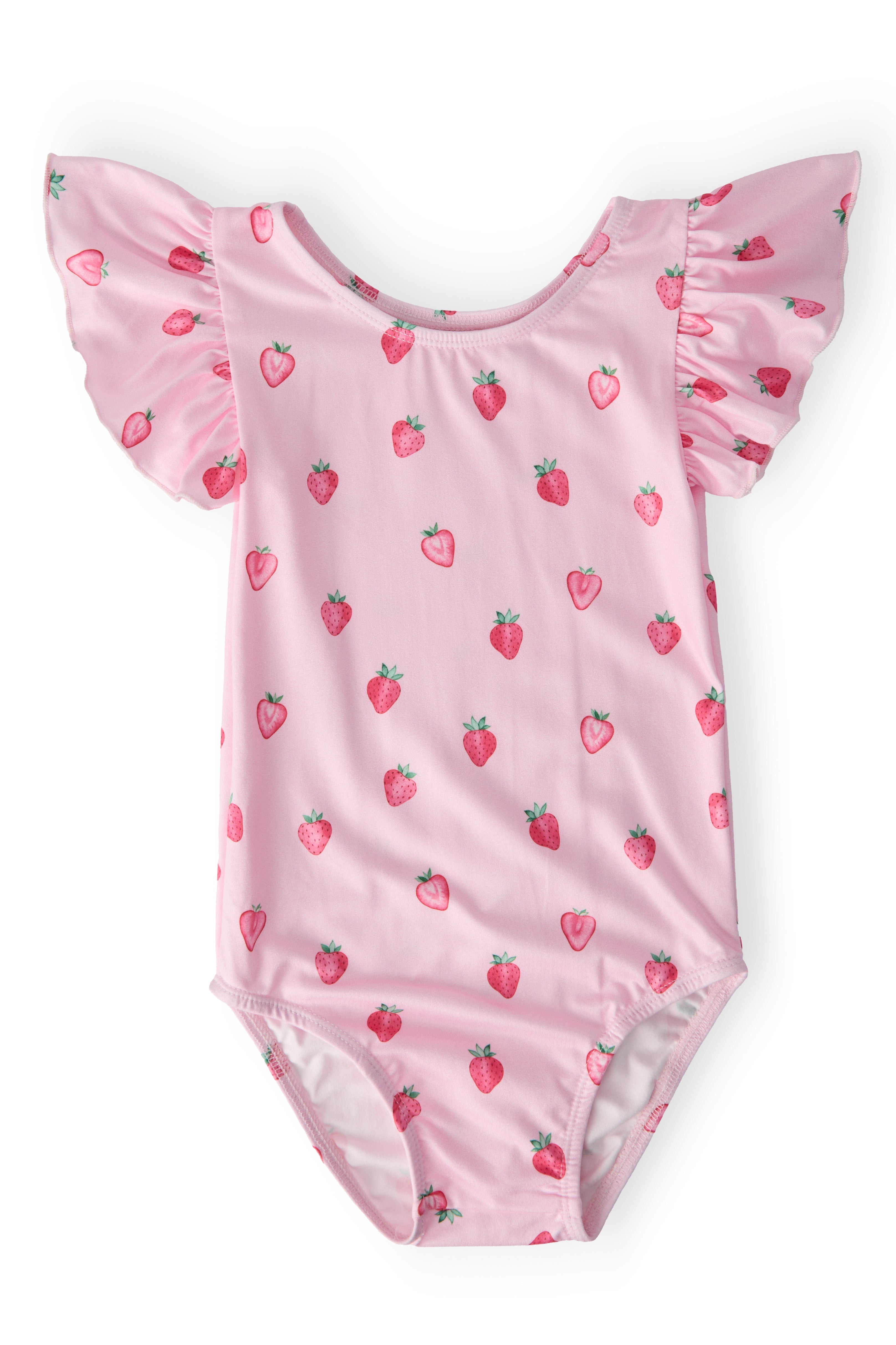 Sweet Strawberries S/S Flutter Sleeve Leotard - Aaria Tees Aaria Tees
