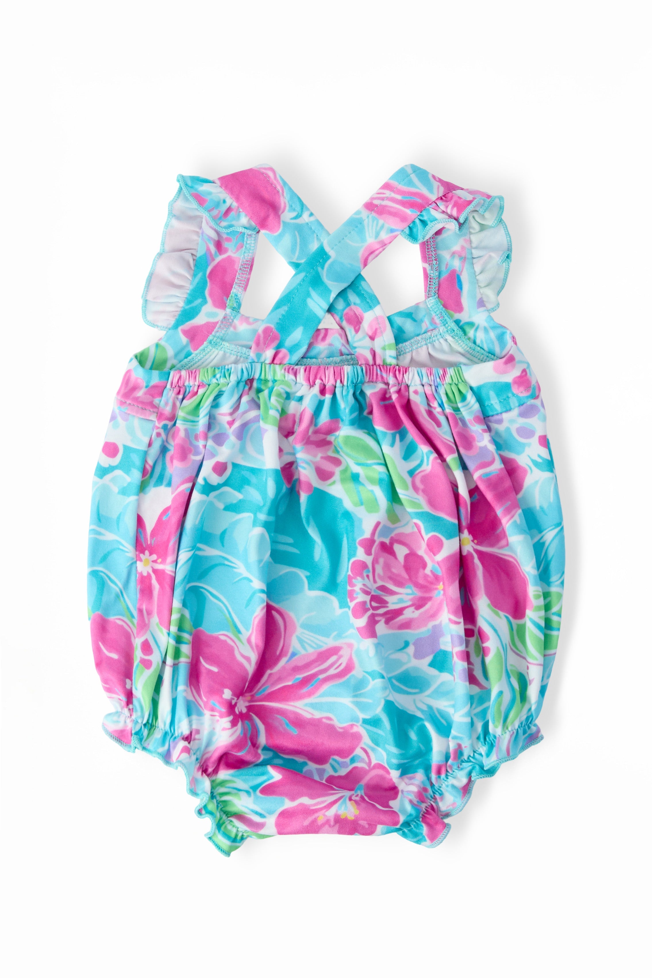 Tropical Punch Ruffle Cross Back Romper - Aaria Tees Aaria Tees