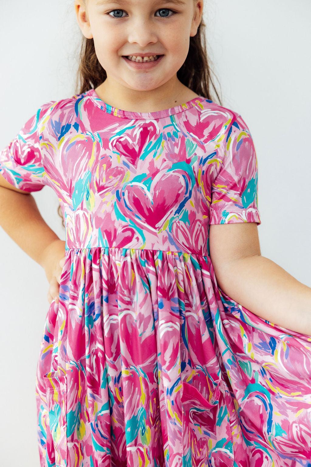 Sweetheart Scribble S/S Pocket Twirl Dress - Aaria Tees