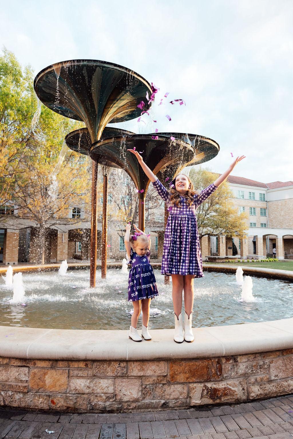 TCU Plaid Frog 3/4 Sleeve Pocket Twirl Dress - Aaria Tees Aaria Tees