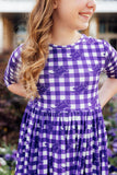 TCU Plaid Frog 3/4 Sleeve Pocket Twirl Dress - Aaria Tees Aaria Tees
