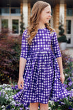 TCU Plaid Frog 3/4 Sleeve Pocket Twirl Dress - Aaria Tees Aaria Tees
