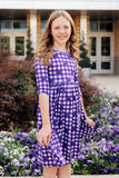 TCU Plaid Frog 3/4 Sleeve Pocket Twirl Dress - Aaria Tees Aaria Tees