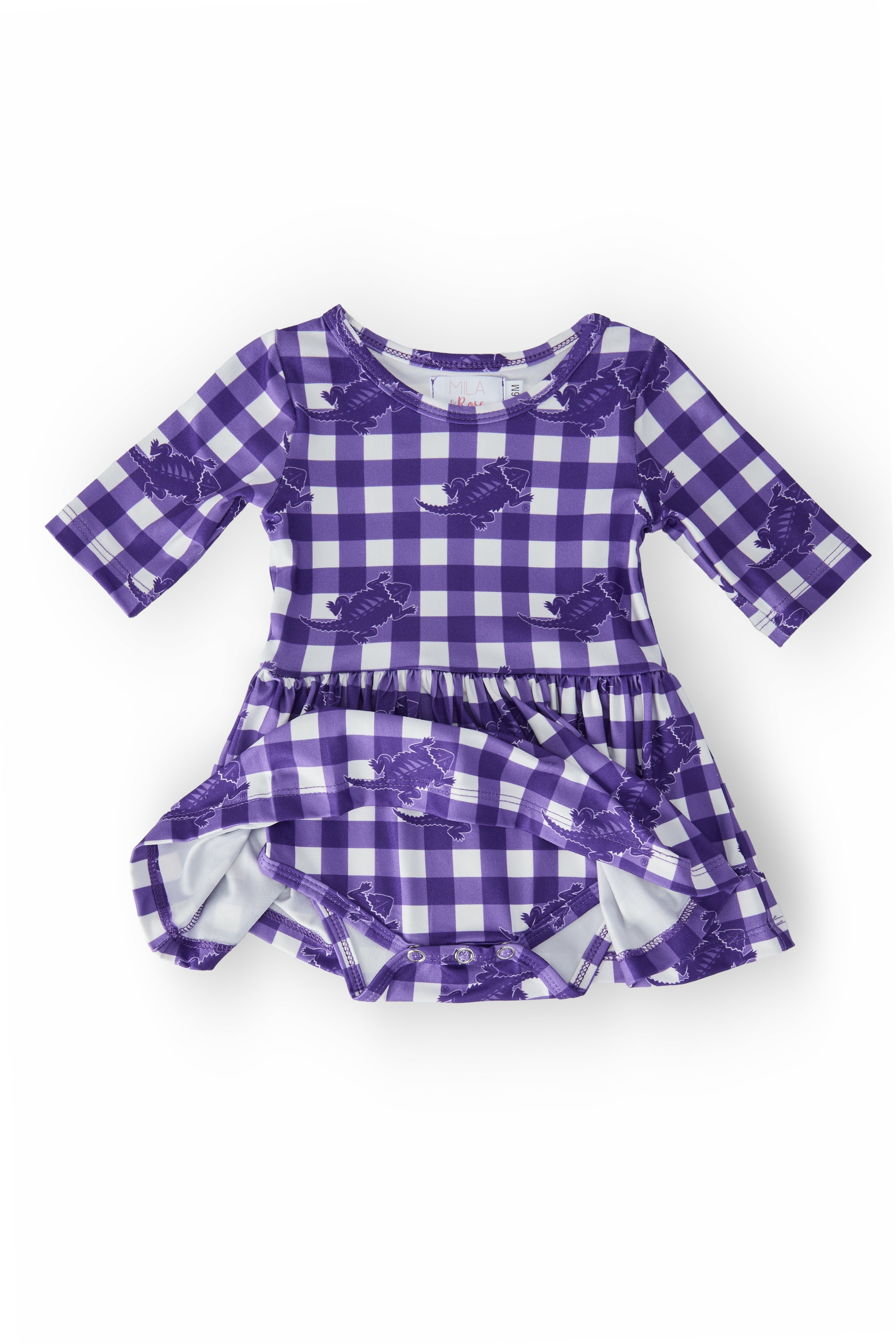 TCU Plaid Frog 3/4 Sleeve Twirl Bodysuit - Aaria Tees Aaria Tees