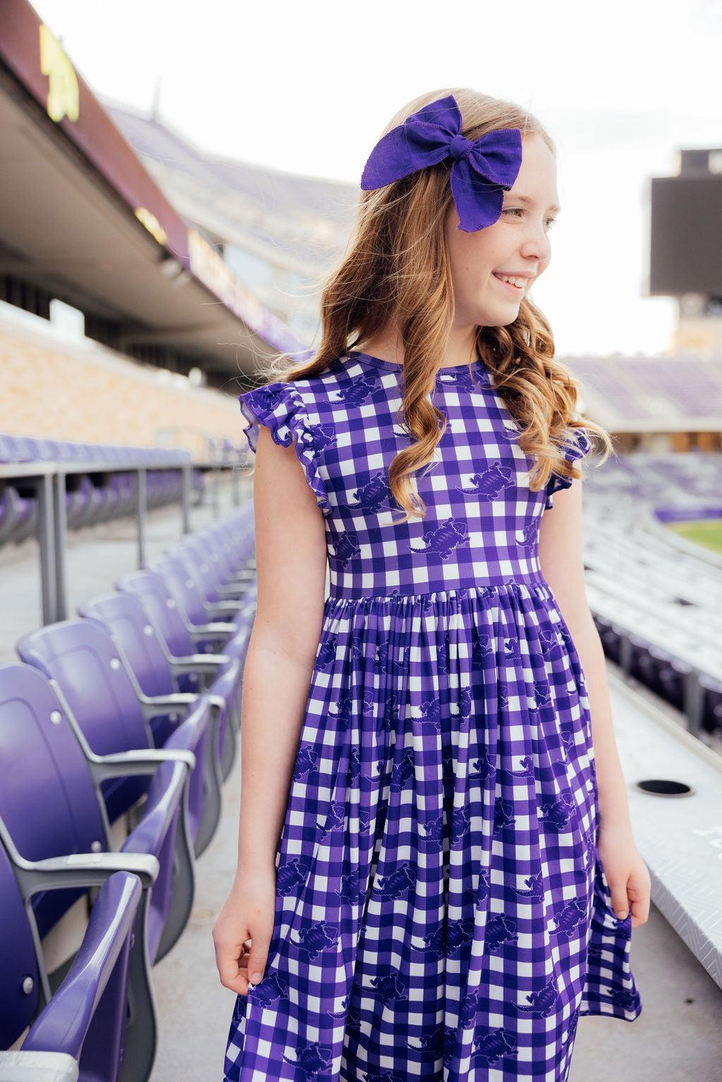 TCU Plaid Frog Flutter Twirl Dress - Aaria Tees Aaria Tees