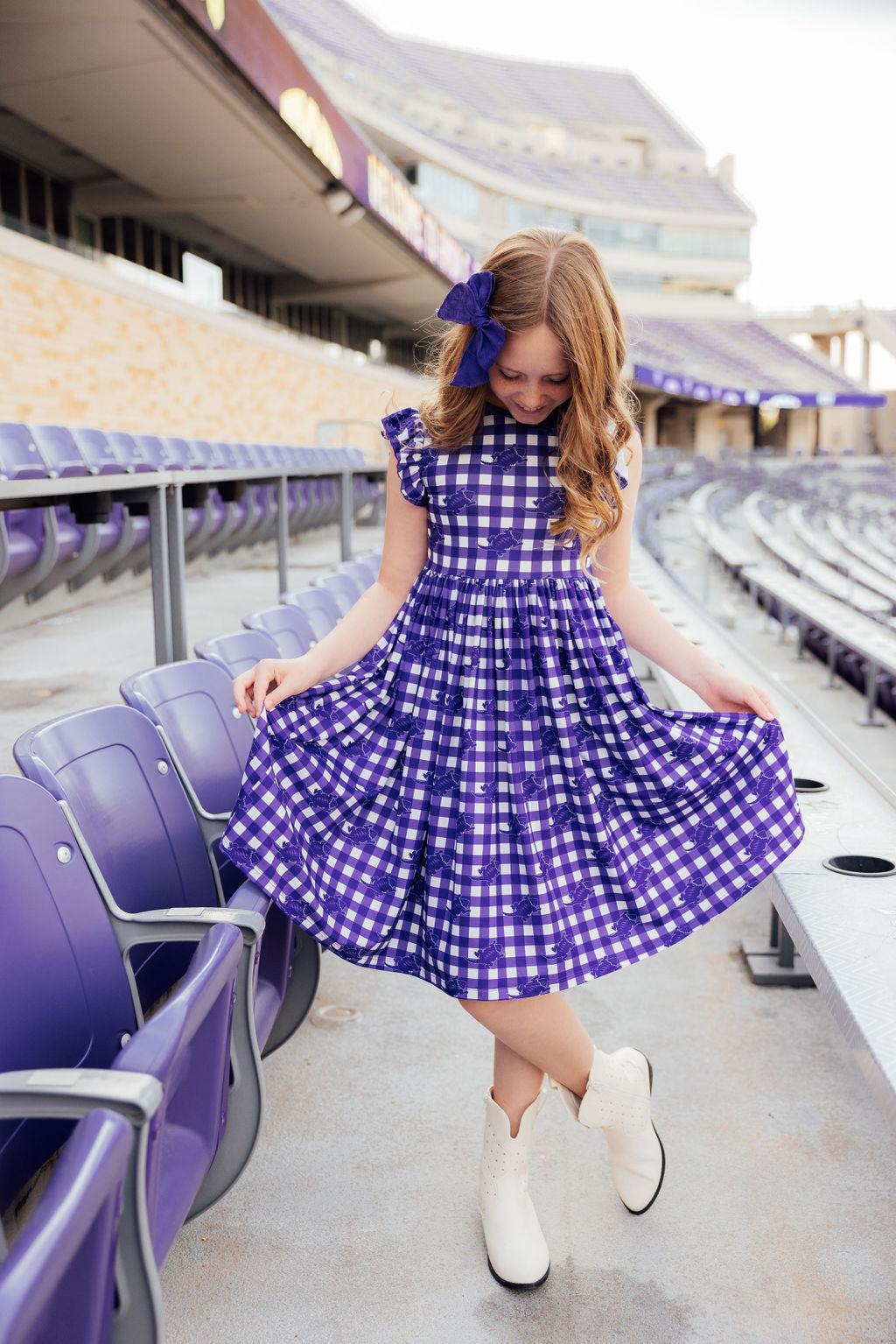TCU Plaid Frog Flutter Twirl Dress - Aaria Tees Aaria Tees