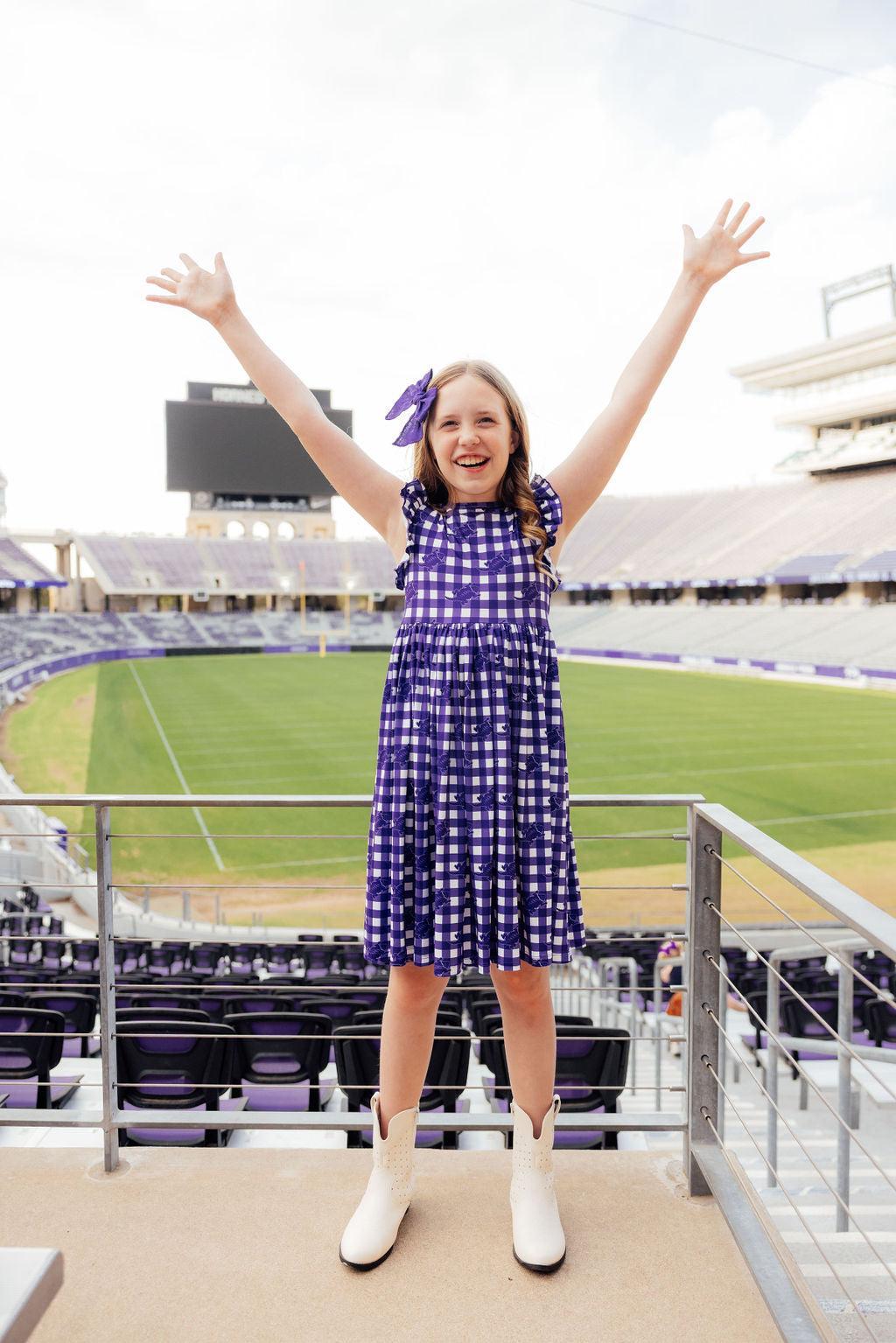TCU Plaid Frog Flutter Twirl Dress - Aaria Tees Aaria Tees