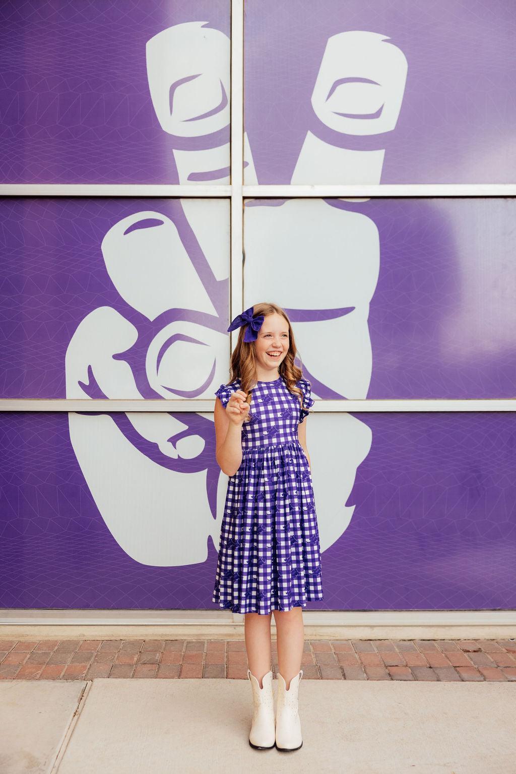 TCU Plaid Frog Flutter Twirl Dress - Aaria Tees Aaria Tees