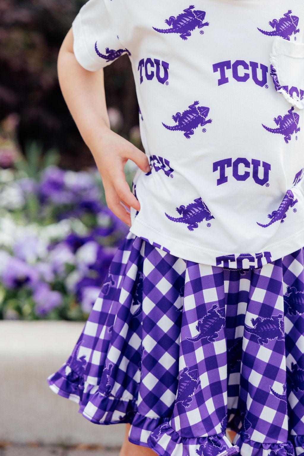 TCU Plaid Frog Ruffle Twirl Skort - Aaria Tees Aaria Tees