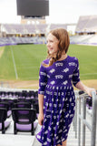 TCU Purple Frog 3/4 Sleeve Pocket Twirl Dress - Aaria Tees Aaria Tees